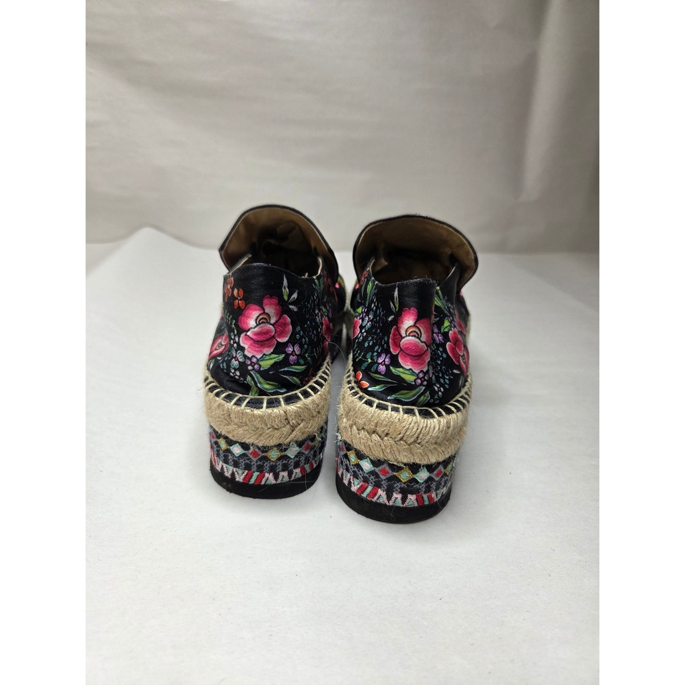 Johnny Was Black Leopard Floral Embroidered Platform Espadrille Shoes Size 9.5 - Picture 5 of 12